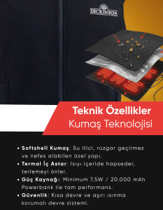 Dickinson Softshell Isıtmalı Siyah Yelek (+Powerbank)