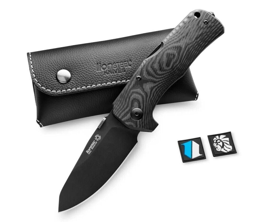 Lionsteel TM1 Special Edition - BladeHQ - Black Camo Carbon Fiber - Black Blade Deri Kılıflı Çakı