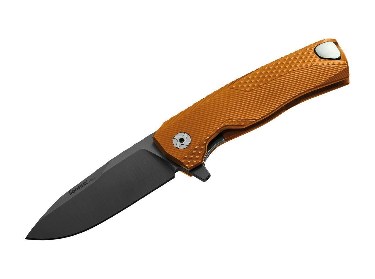 Lionsteel ROK Aluminum Orange handle black blade Çakı