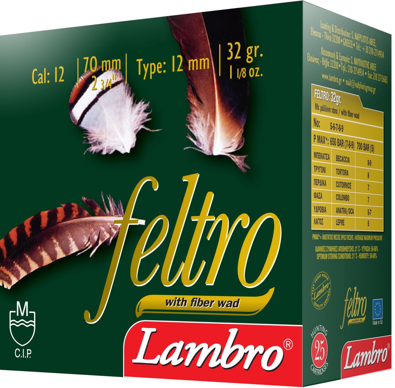 LAMBRO FELTRO 32 GR. KEÇE TAPA AV FİŞEĞİ - 12 CAL.