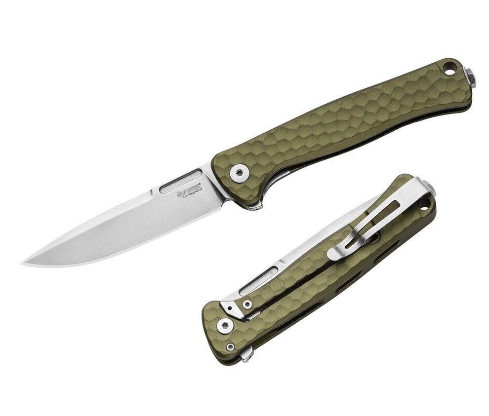 Lionsteel Emmet EM01A GS Stone Washed Blade MagnaCut Green  Aluminium Hammertone Çakı
