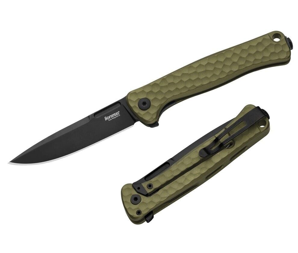Lionsteel Emmet EM01A GB Old Black Blade MagnaCut Green Aluminium Hammertone Çakı